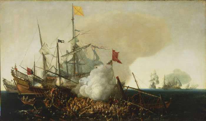 Cornelis Hendriksz Vroom Spanish Men-of-War Engaging Barbary Corsairs oil painting image